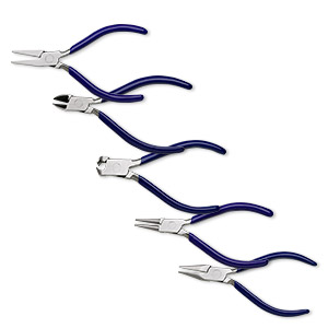 Pliers set, steel and rubber, black or blue, 4-1/2 inches with roll-up case.  Sold per 5-piece set. - Fire Mountain Gems and Beads
