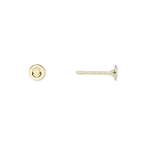 Earstud, gold-plated brass and steel, 4mm flat pad. Sold per pkg of 50 pairs.