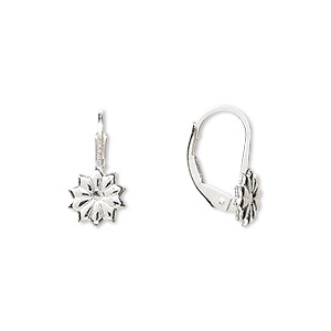 Ear wire, sterling silver, 16mm leverback with 8x8mm flower. Sold per pair.