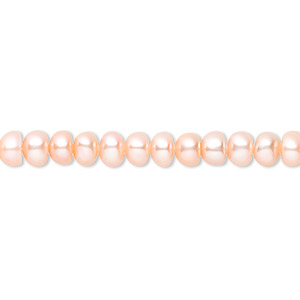 Pearl, White Lotus&#153;, cultured freshwater, peach, 4.5-5mm button, B- grade, Mohs hardness 2-1/2 to 4. Sold per 16-inch strand.