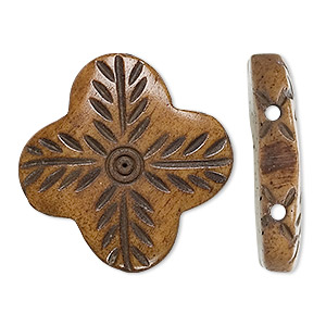 Spacer, bone (dyed), brown, 24x24mm hand-carved 2-strand flower, Mohs hardness 2-1/2. Sold per pkg of 6.