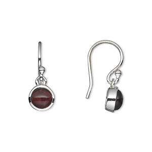 Earring, sterling silver and garnet (natural), 21x7mm overall. Sold per pair.