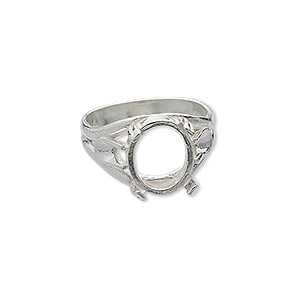 Ring, sterling silver, branch band with 12x10mm 4-prong oval setting ...