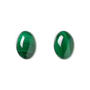 Cabochon, malachite (natural), 14x10mm calibrated oval, B grade, Mohs hardness 3-1/2 to 4. Sold per pkg of 2.