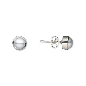 Earstud, cultured freshwater pearl (bleached) and sterling silver, white, 7mm with 6mm round and post. Sold per pair.