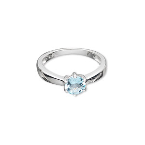 Ring, sterling silver with sky blue topaz (irradiated), 7mm faceted ...