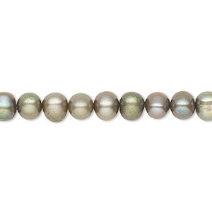 Pearl, cultured freshwater (dyed), green, 5-6mm semi-round, B- grade, Mohs hardness 2-1/2 to 4. Sold per 16-inch strand.