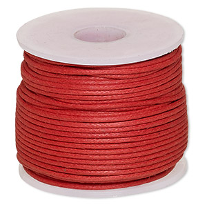 Cord, waxed cotton, red, 1mm, 20-pound test. Sold per 25-meter spool.