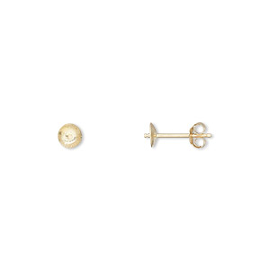 Earstud, 14Kt gold, 4mm cup with peg, fits 4-6mm half-drilled bead ...
