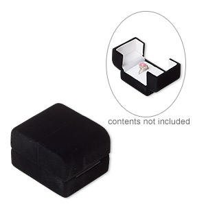 Box, ring, satin and flocked velveteen, black and white, 2-3/4 x 1-1/2 x 1-3/4 inch square. Sold individually.