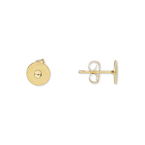 Earstud, 14Kt gold-filled post with 6mm gold-plated brass flat pad, 14Kt gold-filled earnuts included. Sold per pkg of 5 pairs.