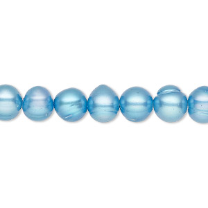 Pearl, cultured freshwater (dyed), teal, 7-8mm semi-round, C grade, Mohs hardness 2-1/2 to 4. Sold per 15-1/2&quot; to 16&quot; strand.