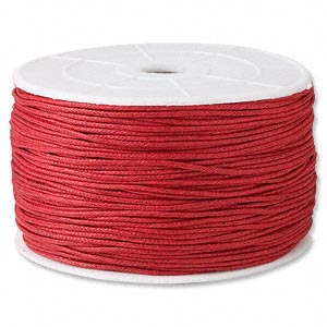 Cord, waxed cotton, red, 2mm, 50+ pound test. Sold per 25-meter spool.