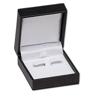 Box, earring, leatherette and velvet, white and black, 2-5/8 x 1-1/4 x 2-3/4 inch square. Sold individually.