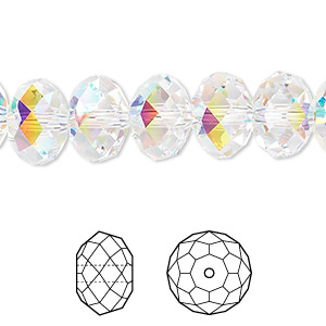 Bead, Crystal Passions&reg;, crystal AB, 12x8mm faceted rondelle (5040). Sold per pkg of 12.