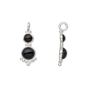 Drop, sterling silver and black onyx (dyed), 21.5x8mm with 4mm and 5mm ...