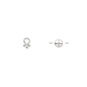 Cup, sterling silver, 4mm cup with 3mm peg, fits 4-8mm bead. Sold per pkg of 4.