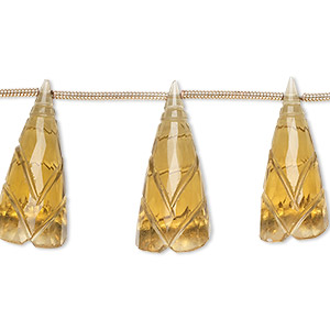 Bead, golden quartz (heated), 18x8mm-24x10mm graduated hand-cut top-drilled carved cone flower, B+ grade, Mohs hardness 7. Sold per pkg of 5 beads.
