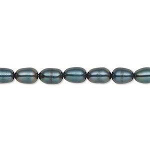 Pearl, cultured freshwater (dyed), iris green, 4-5mm rice, C grade, Mohs hardness 2-1/2 to 4. Sold per 16-inch strand.