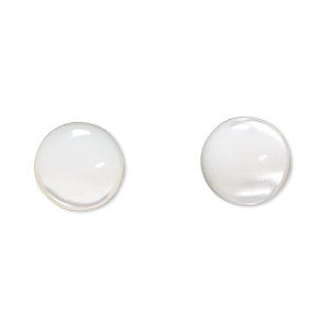 Cabochon, mother-of-pearl shell (bleached), white, 12mm calibrated round, Mohs hardness 3-1/2. Sold per pkg of 2.
