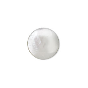 Cabochon, mother-of-pearl shell (bleached), white, 16mm calibrated round, Mohs hardness 3-1/2. Sold individually.