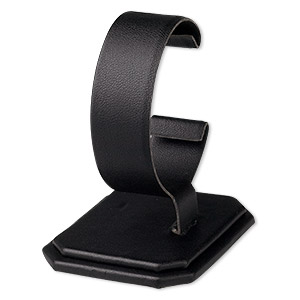 Display, watch and bracelet, leatherette, black, 2-7/8 x 2-5/8 x 2 inches. Sold individually.