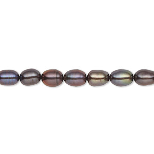 Pearl, cultured freshwater (dyed), dark peacock, 5-6mm rice, C grade, Mohs hardness 2-1/2 to 4. Sold per 16-inch strand.