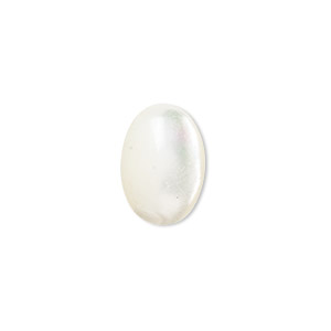 Cabochon, mother-of-pearl shell (bleached), white, 14x10mm calibrated oval, Mohs hardness 3-1/2. Sold per pkg of 2.