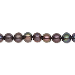 Pearl, cultured freshwater (dyed), dark peacock, 5-6mm semi-round, C grade, Mohs hardness 2-1/2 to 4. Sold per 16-inch strand.
