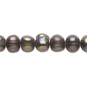 Pearl, cultured freshwater (dyed), dark peacock, 7-8mm semi-round, C grade, Mohs hardness 2-1/2 to 4. Sold per 16-inch strand.