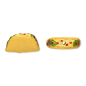 Bead, painted and glazed ceramic, multicolored, 15x9mm 3D taco. Sold per pkg of 2.