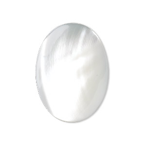 Cabochon, mother-of-pearl shell (bleached), white, 30x22mm calibrated oval, Mohs hardness 3-1/2. Sold individually.