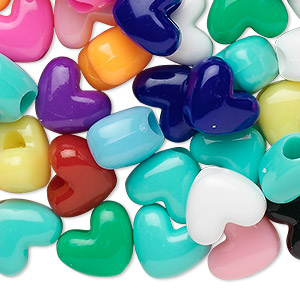 Pony bead mix, acrylic, opaque multicolored, 12x10mm heart. Sold per pkg of 100.
