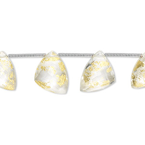 Bead, quartz crystal and 24Kt gold (assembled), 12x9x9mm-15x12x12mm graduated hand-cut top-drilled faceted irregular triangle, B+ grade, Mohs hardness 7. Sold per pkg of 6 beads.