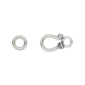 Clasp, hook-and-eye, sterling silver, approximately 13x9mm. Sold individually.