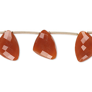 Bead, carnelian (dyed / heated), 12x9x9mm-15x12x12mm graduated hand-cut top-drilled faceted irregular triangle, B+ grade, Mohs hardness 6-1/2 to 7. Sold per pkg of 6 beads.