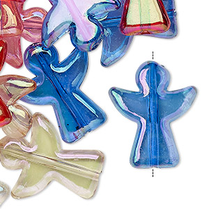 Bead, acrylic, assorted transparent colors AB, 23x19mm angel. Sold per pkg of 50.