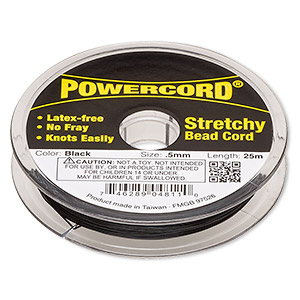 Cord, Powercord&reg;, elastic, black, 0.5mm, 4-pound test. Sold per 25-meter spool.