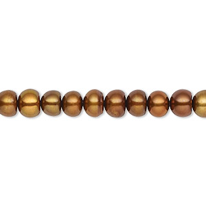 Pearl, cultured freshwater (dyed), antique copper, 5-6mm button, C grade, Mohs hardness 2-1/2 to 4. Sold per 16-inch strand.