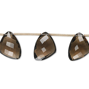 Bead, smoky quartz (heated / irradiated), 12x9x9mm-15x12x12mm graduated hand-cut top-drilled faceted irregular triangle, B+ grade, Mohs hardness 7. Sold per pkg of 6 beads.