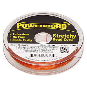 Cord, Powercord&reg;, elastic, orange, 0.5mm, 4-pound test. Sold per 25-meter spool.