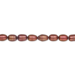 Pearl, cultured freshwater (dyed), black cherry, 4-5mm rice, C grade, Mohs hardness 2-1/2 to 4. Sold per 16-inch strand.