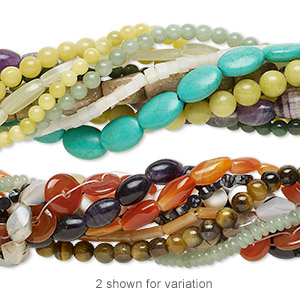 Bead mix, gemstone (natural / dyed / manmade), 5x5mm-30x22mm mixed shape, C- grade. Sold per pkg of ten 15&quot; to 16&quot; strands.