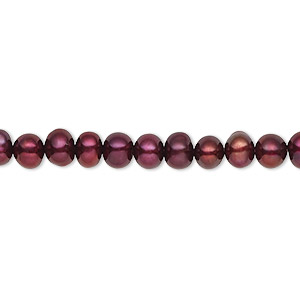 Pearl, cultured freshwater (dyed), black cherry, 4-5mm semi-round, C grade, Mohs hardness 2-1/2 to 4. Sold per 16-inch strand.
