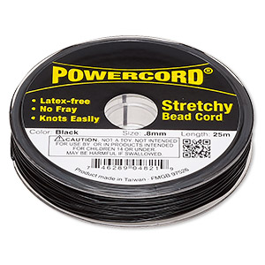 Cord, Powercord&reg;, elastic, black, 0.8mm, 8.5-pound test. Sold per 25-meter spool.