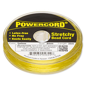 Cord, Powercord&reg;, elastic, yellow, 0.8mm, 8.5-pound test. Sold per 25-meter spool.