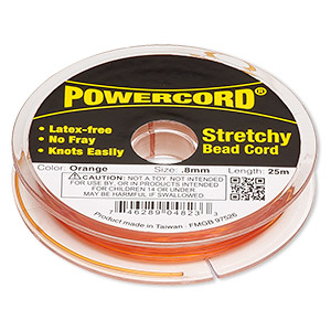 Cord, Powercord&reg;, elastic, orange, 0.8mm, 8.5-pound test. Sold per 25-meter spool.