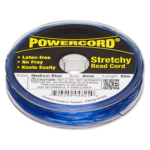 Cord, Powercord&reg;, elastic, medium blue, 0.8mm, 8.5-pound test. Sold per 25-meter spool.