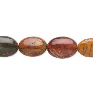 Bead, red creek jasper (stabilized), 14x10mm flat oval, B grade, Mohs hardness 6-1/2 to 7. Sold per 15-1/2&quot; to 16&quot; strand.