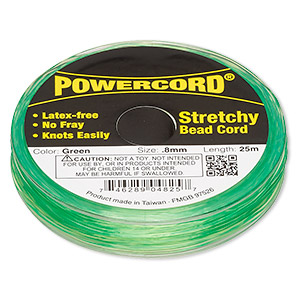 Cord, Powercord&reg;, elastic, green, 0.8mm, 8.5-pound test. Sold per 25-meter spool.